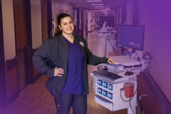 Nursing student with equipment